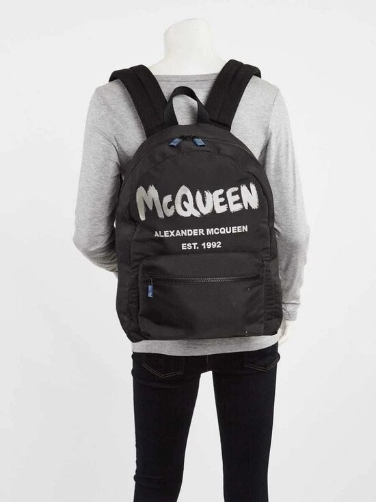 Alexander McQueen Black Nylon Graffiti Metropolitan Backpack Bag main image 6